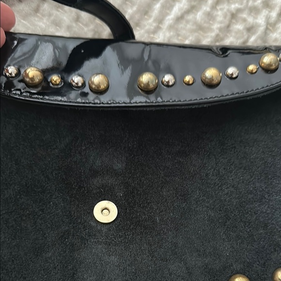 NWOT - Argentinian Leather - Black Suede Shoulder Bag with Gold Studs - Picture 3 of 10